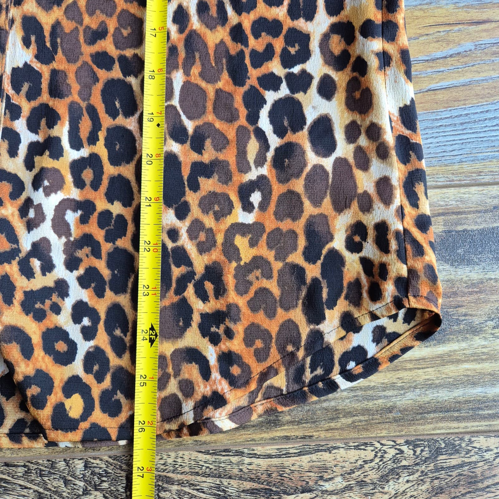 EXPRESS Portofino Leopard Chiffon Slim Fit Shirt Roll Tap Sleeve Brown Women's M - Thumbnail 13