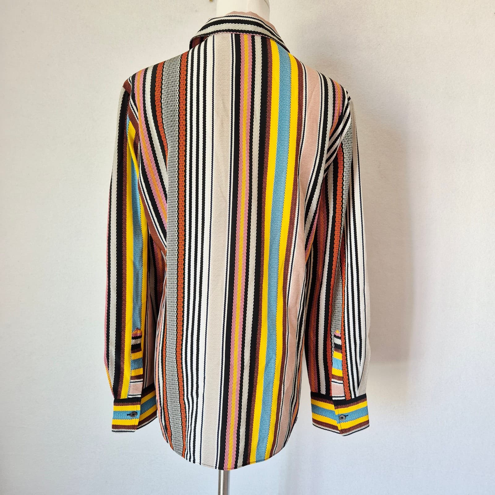Tory Burch Silk Multicolor Striped Button-Up Shirt Long Sleeve Women's 12 - Thumbnail 7