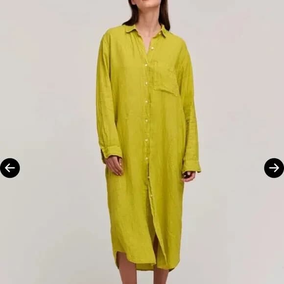 Velvet Graham & Spencer Linen Belted Shirt Dress Long Sleeve Pocket Lemondrop M - Thumbnail 7