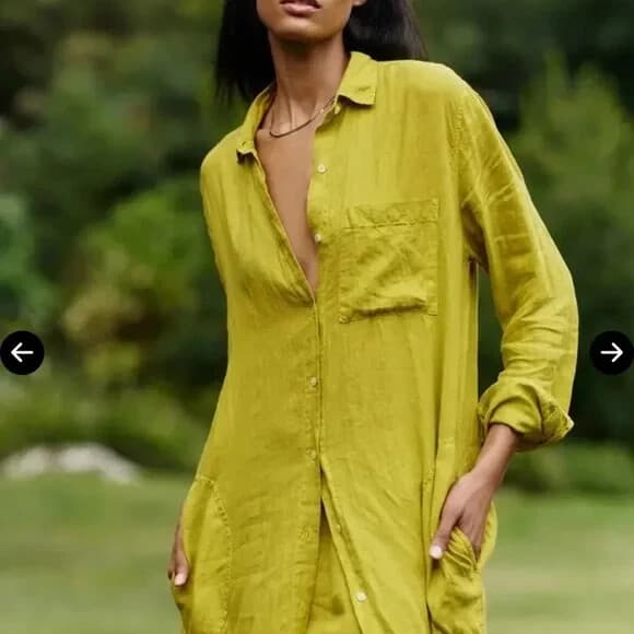 Velvet Graham & Spencer Linen Belted Shirt Dress Long Sleeve Pocket Lemondrop M - Thumbnail 6