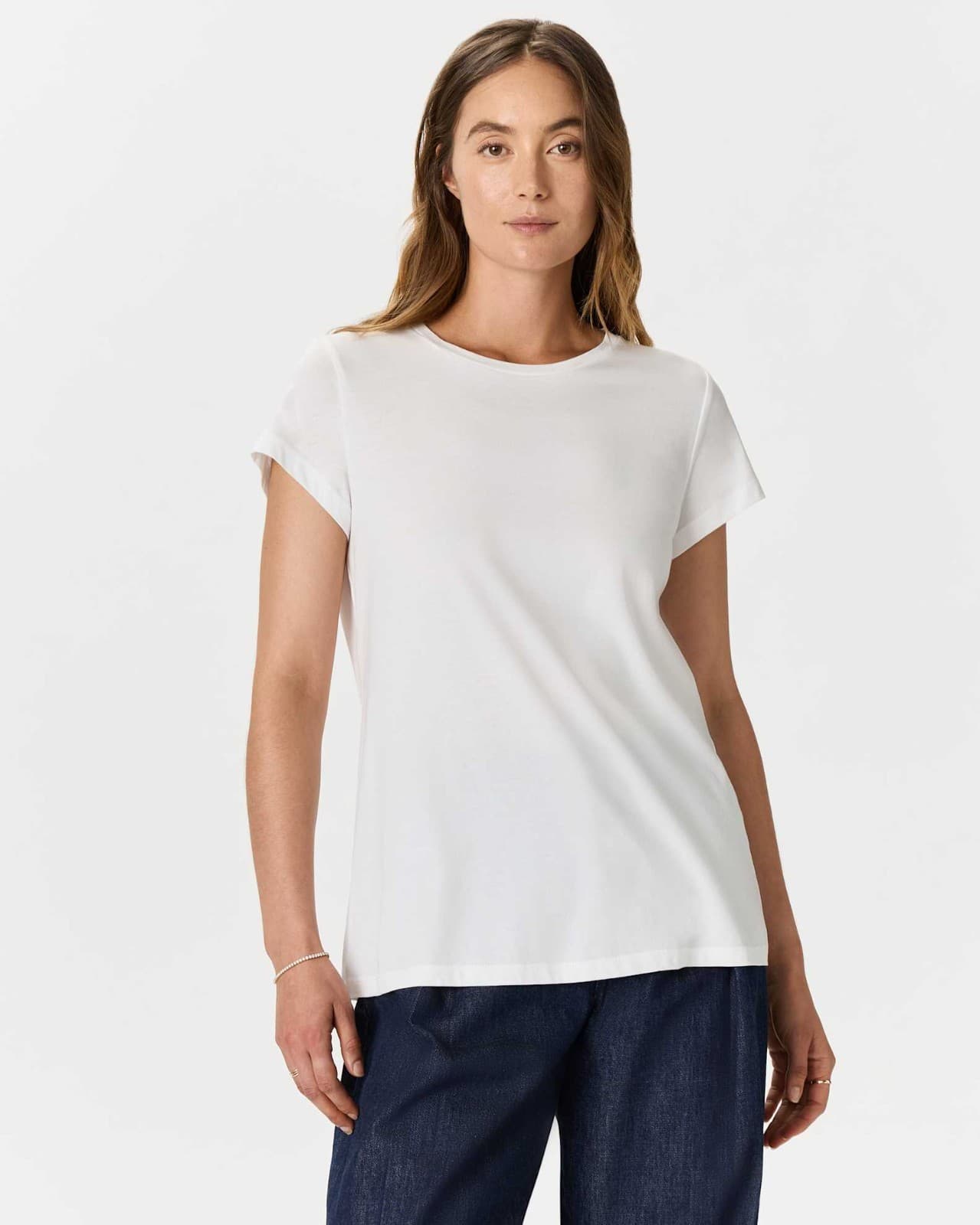 Quince Cotton Modal Crew Neck Swing T-Shirt Short Sleeve White Women's XL - Thumbnail 3
