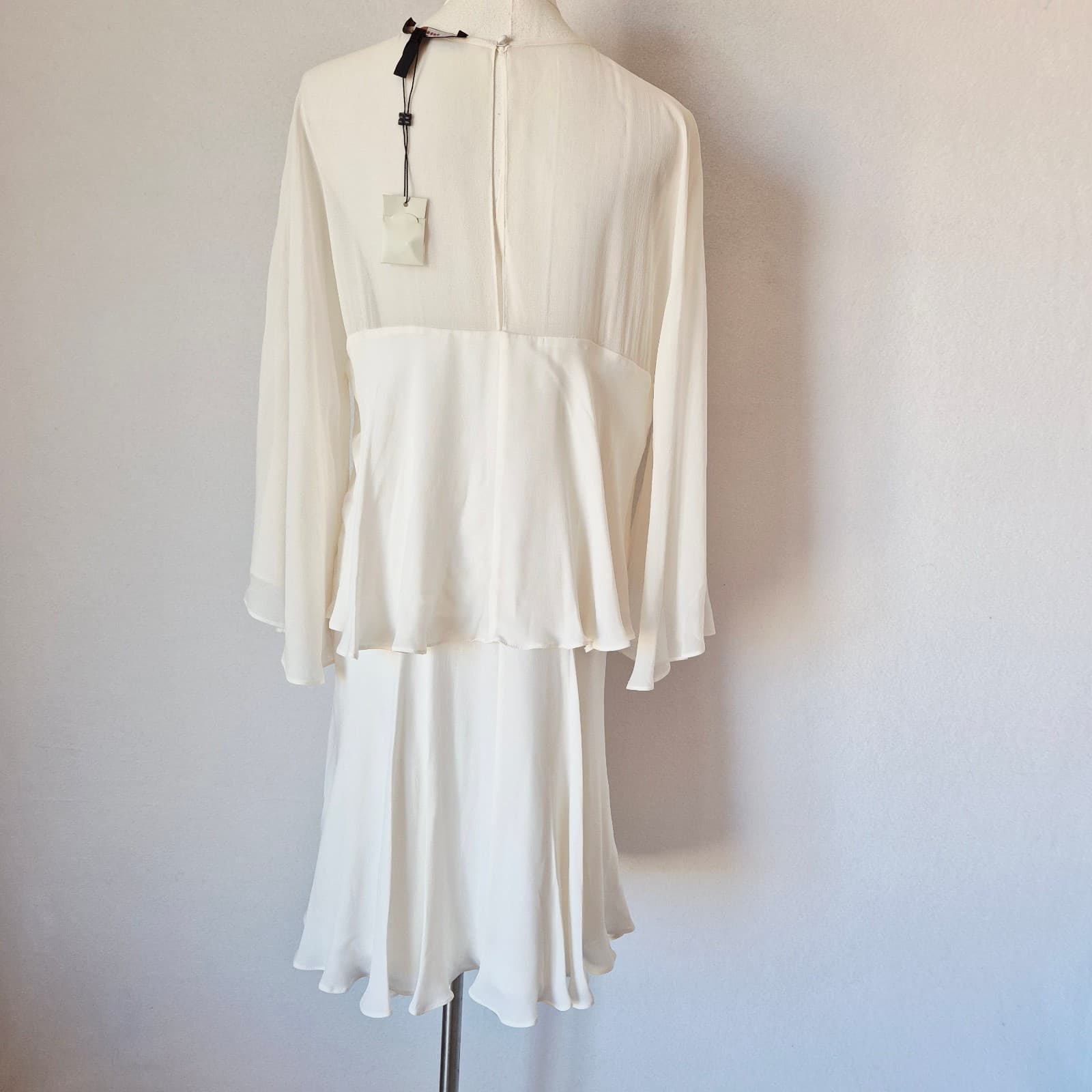 NWoT BCBGMaxazria 100% Silk Party Evening Sheer Chiffon Mini Dress Ivory Sz.L - Thumbnail 11