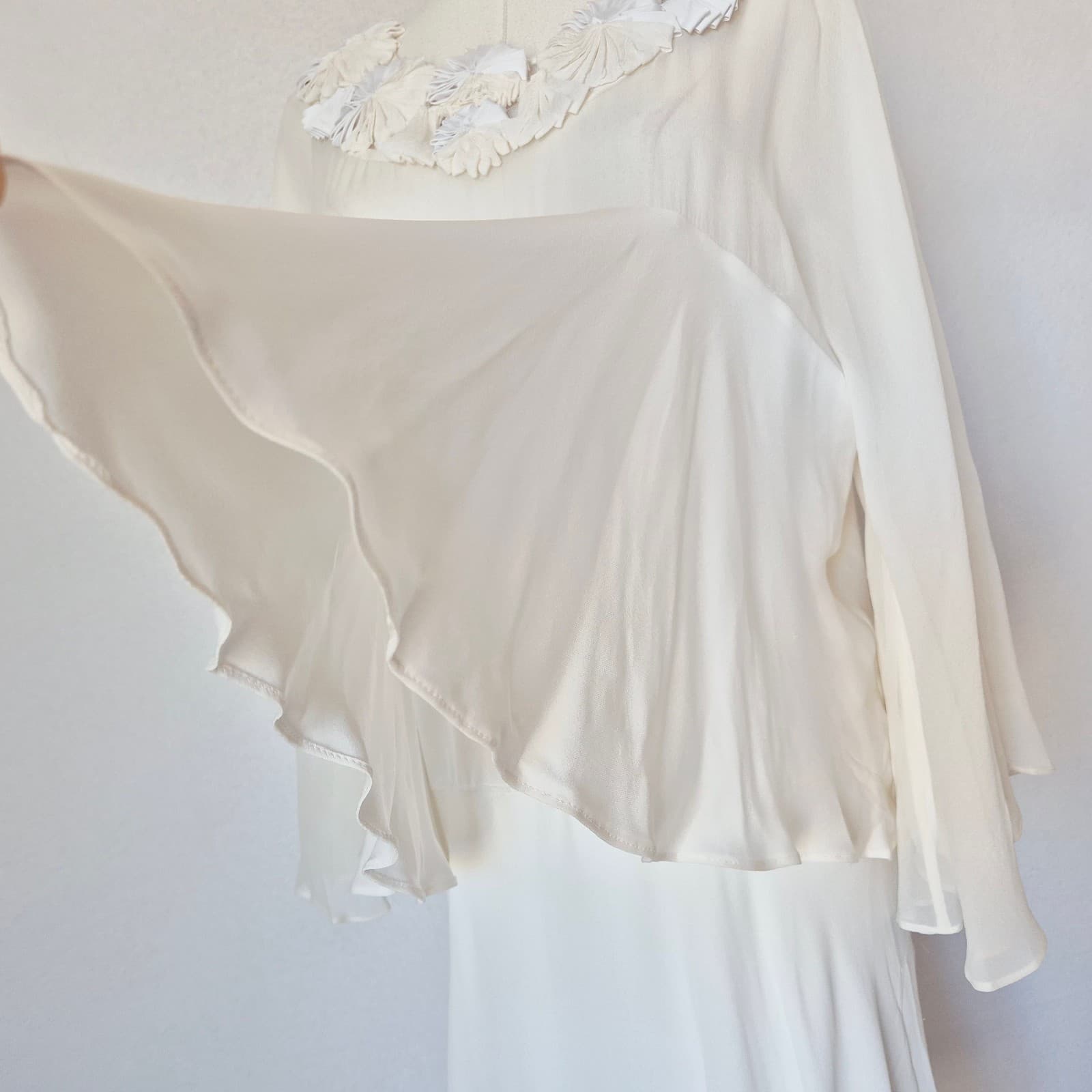 NWoT BCBGMaxazria 100% Silk Party Evening Sheer Chiffon Mini Dress Ivory Sz.L - Thumbnail 10