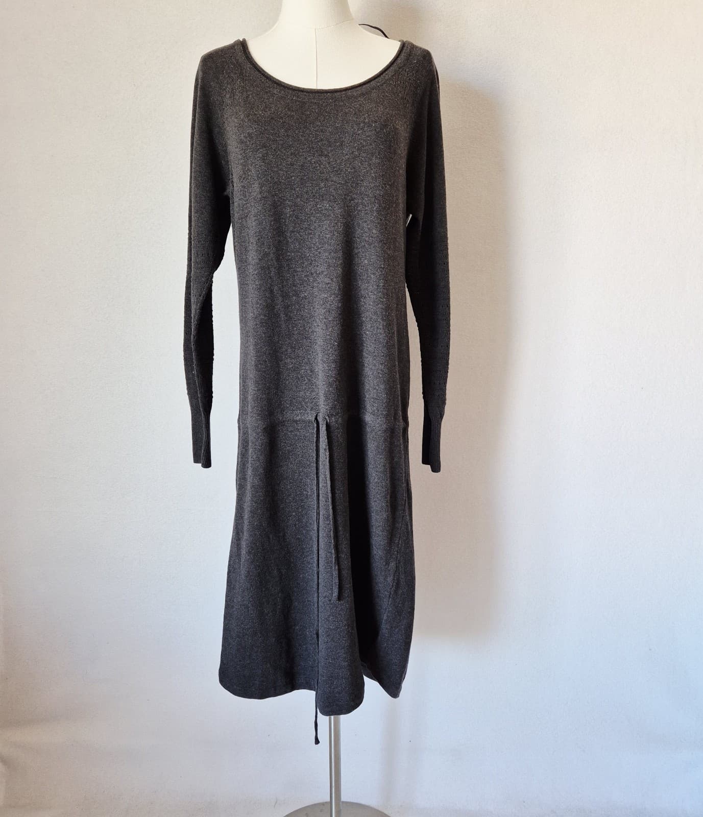 NWT Prana Leigh Organic Cotton Sweater Dress Drop Waist Drawstring Black Women M - Thumbnail 5