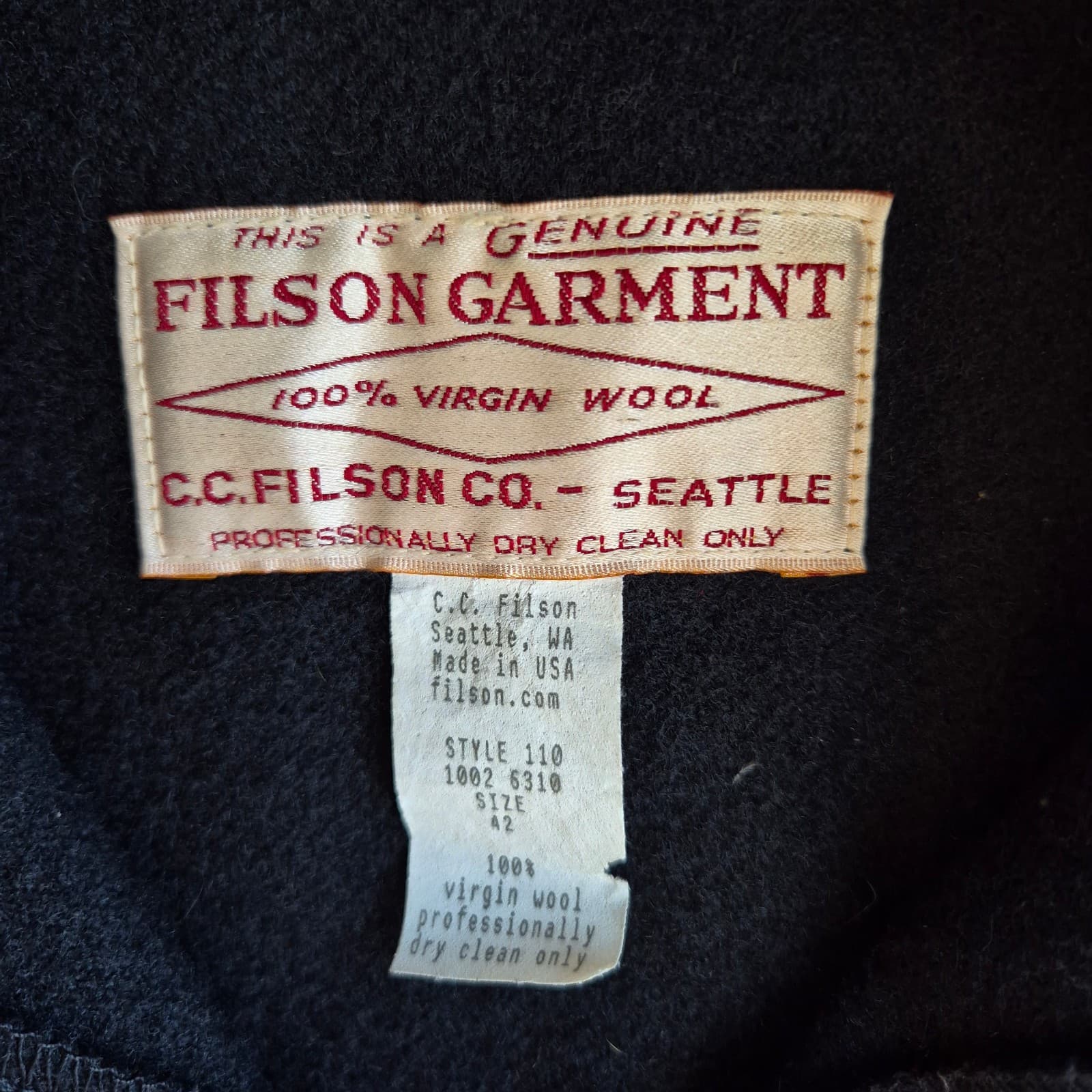 Filson Mackinaw Wool Cruiser Jacket Button Black Men's 42 Made in USA Style 110 - Thumbnail 10