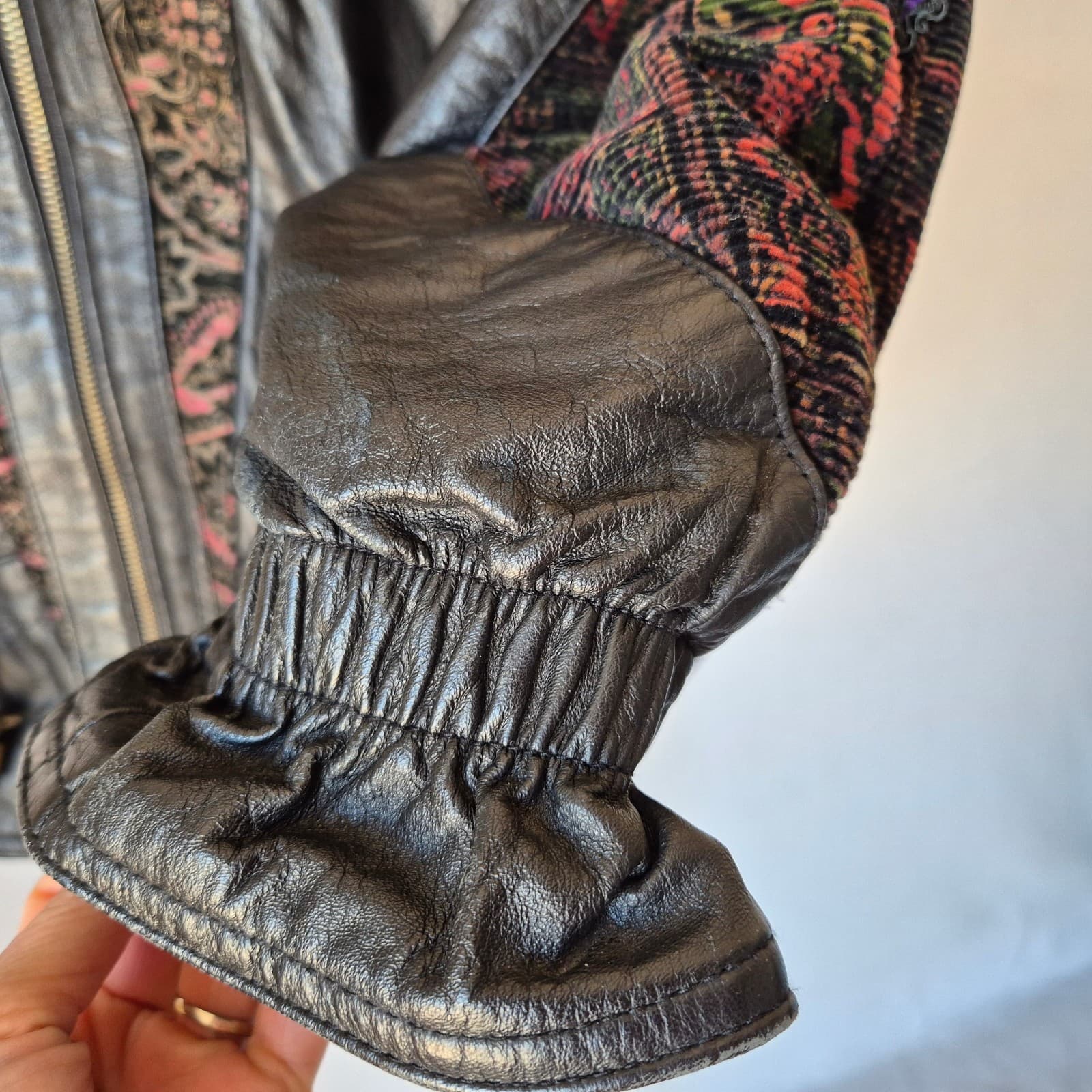 Vintage Pelle New York Milano Leather Mix-Media Patchwork Jacket Zip Pocket Sz.M - Thumbnail 6
