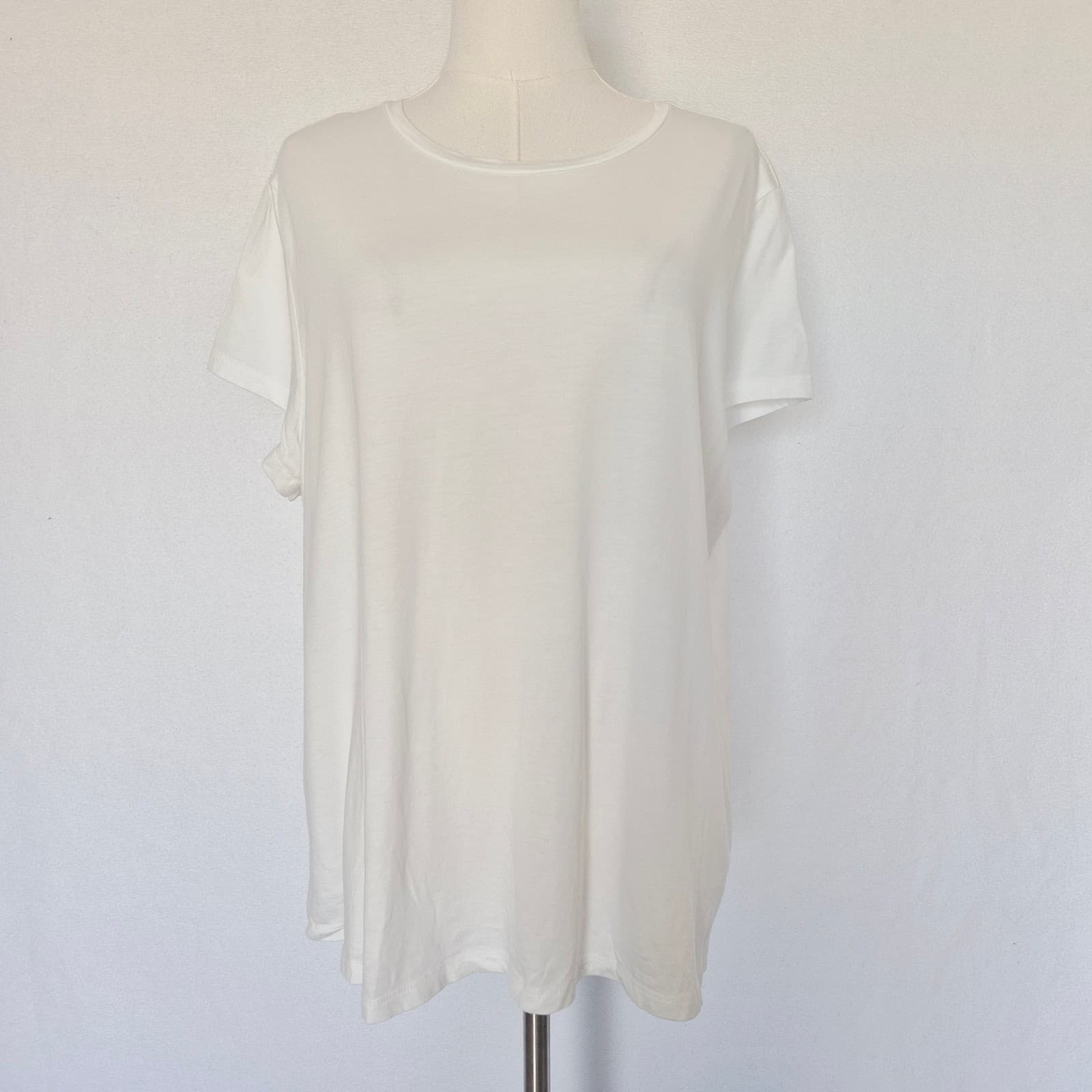 Quince Cotton Modal Crew Neck Swing T-Shirt Short Sleeve White Women's XL - Thumbnail 2