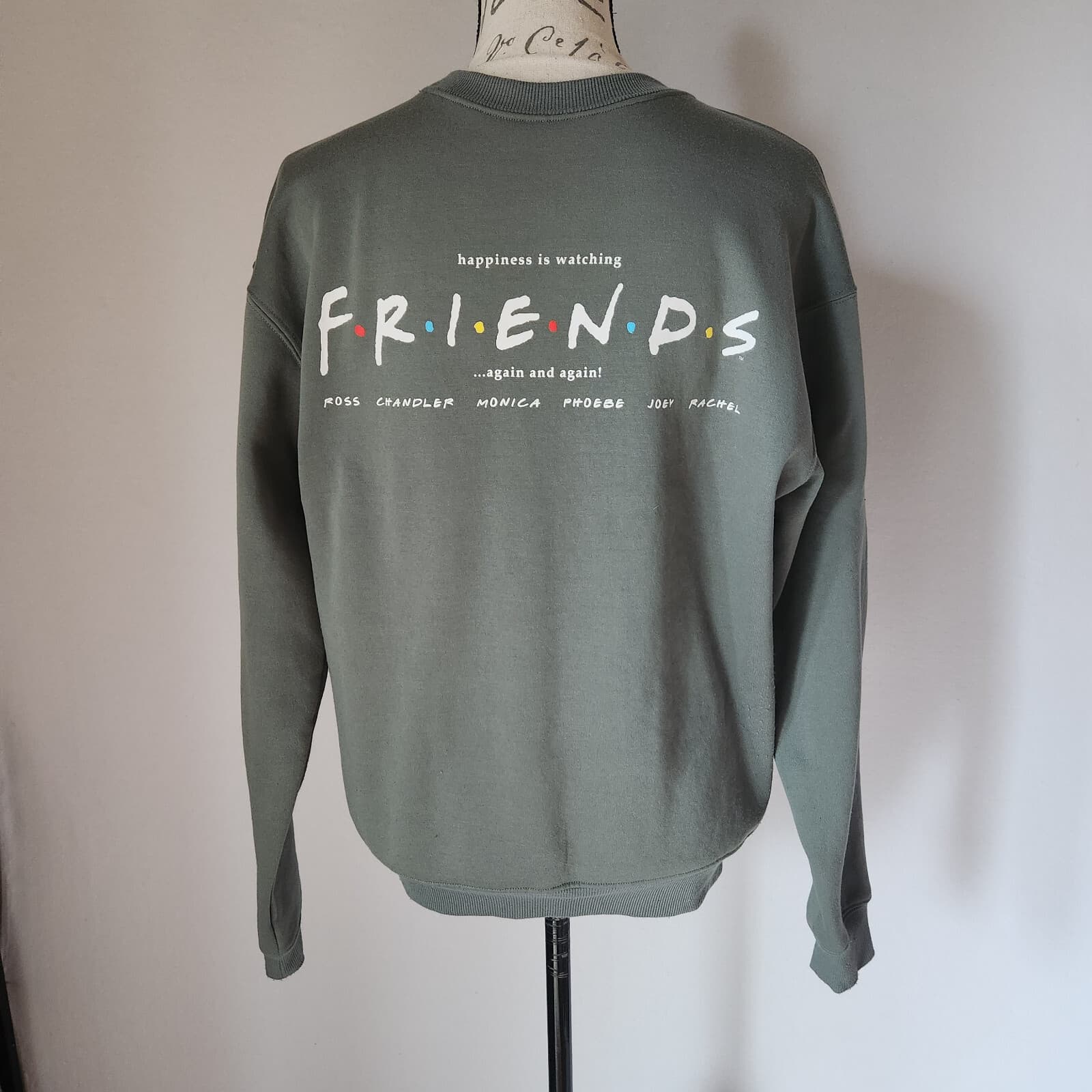 Friends Graphic Crew Neck Sweatshirt Fleece Lined Long Sleeve Green Women's M - Thumbnail 2