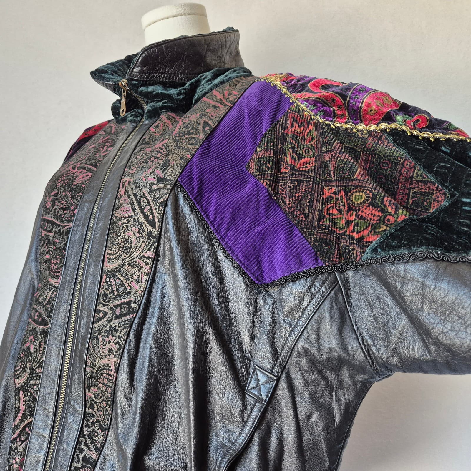 Vintage Pelle New York Milano Leather Mix-Media Patchwork Jacket Zip Pocket Sz.M - Thumbnail 5