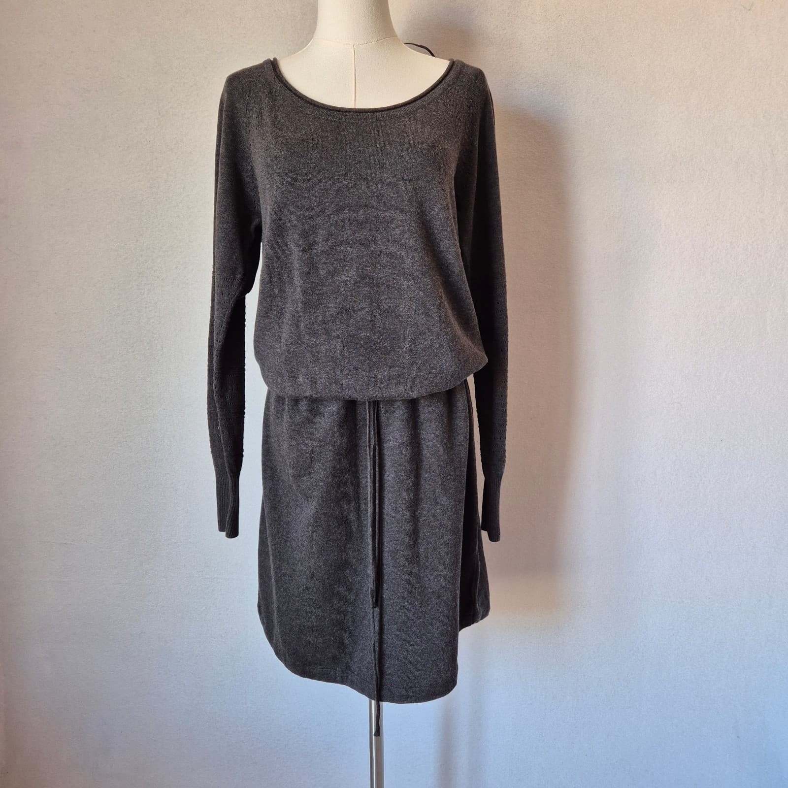 NWT Prana Leigh Organic Cotton Sweater Dress Drop Waist Drawstring Black Women M - Thumbnail 6