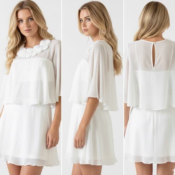NWoT BCBGMaxazria 100% Silk Party Evening Sheer Chiffon Mini Dress Ivory Sz.L - Thumbnail 6