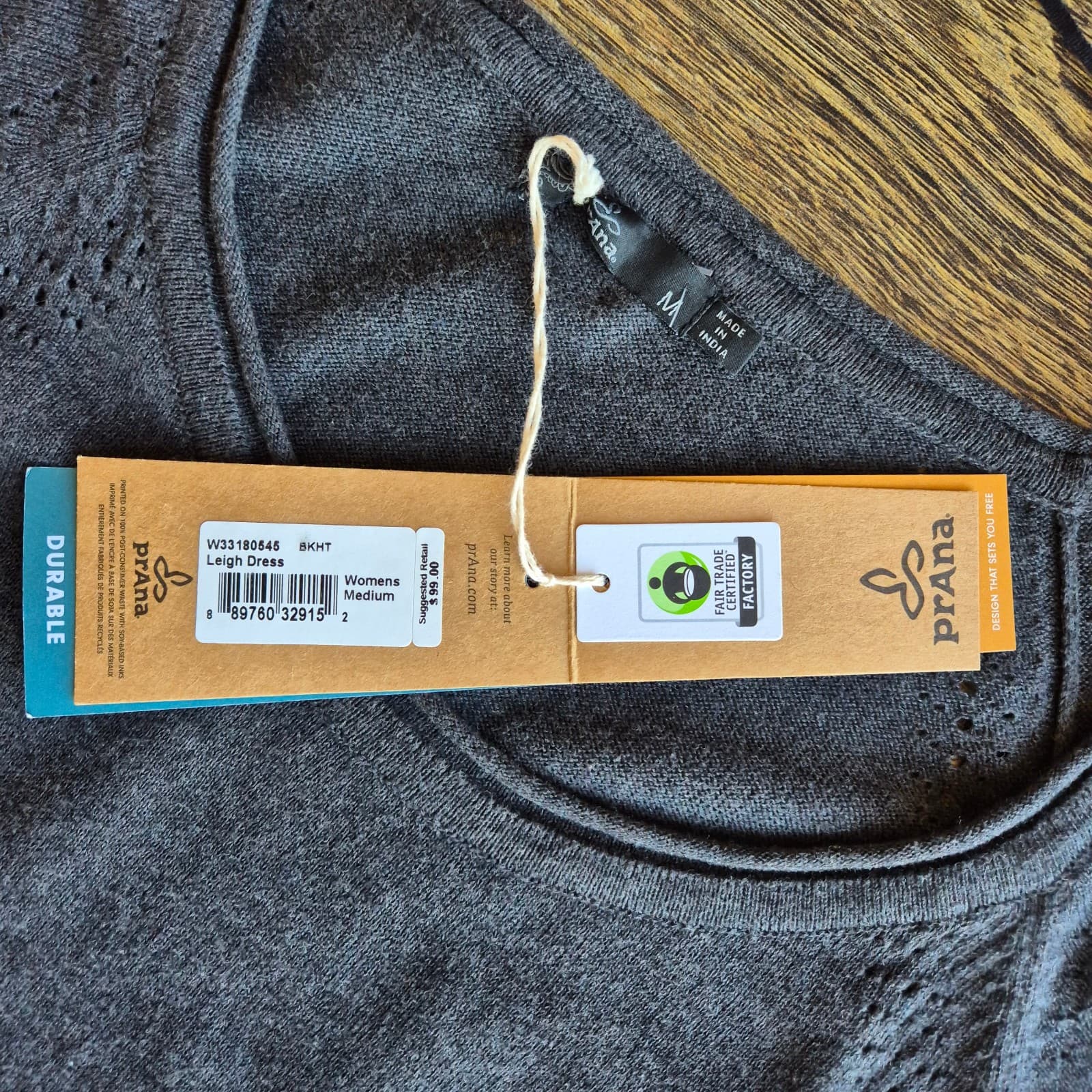 NWT Prana Leigh Organic Cotton Sweater Dress Drop Waist Drawstring Black Women M - Thumbnail 12