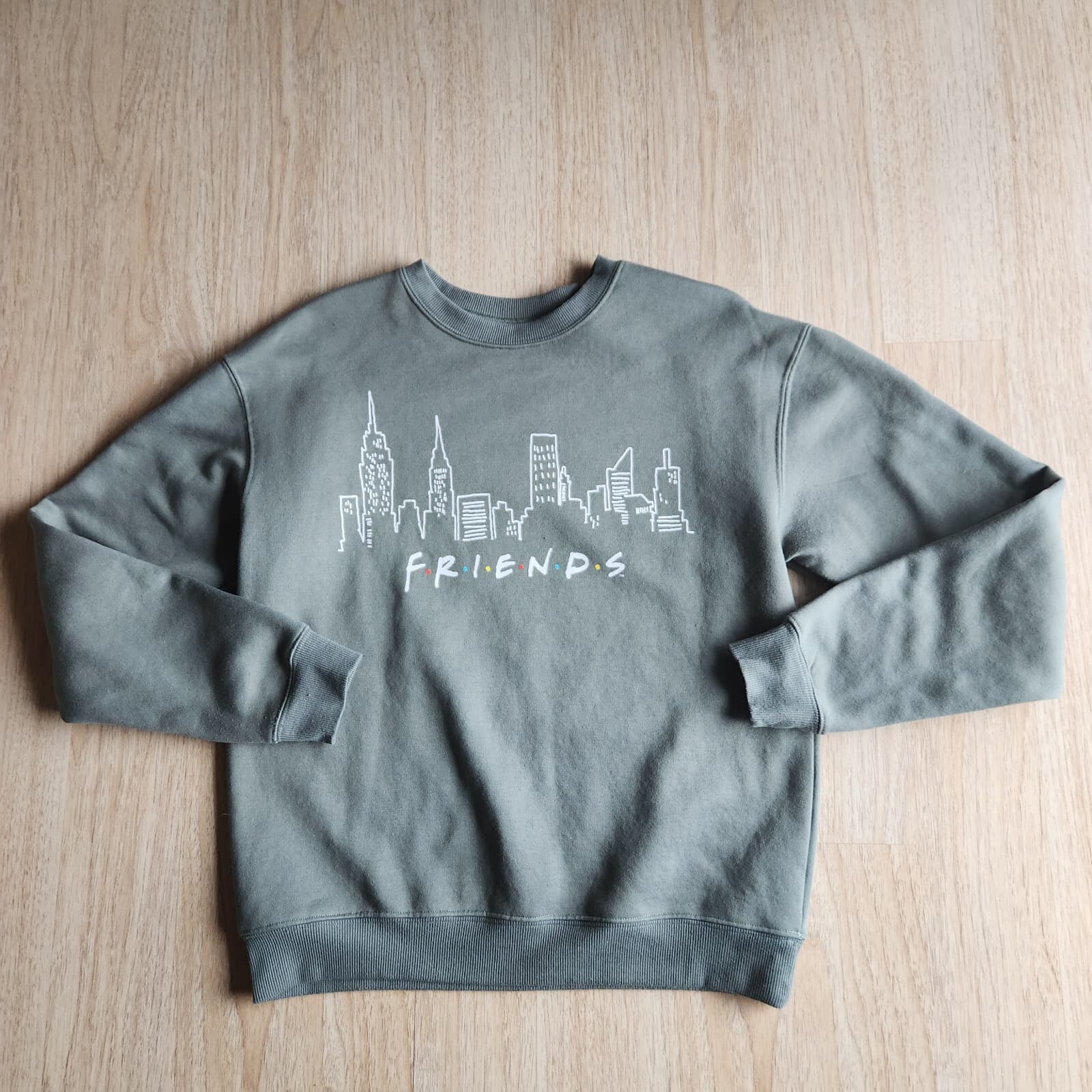 Friends Graphic Crew Neck Sweatshirt Fleece Lined Long Sleeve Green Women's M - Thumbnail 5