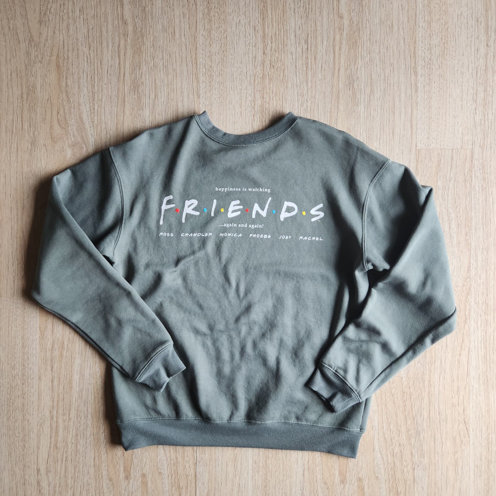Friends Graphic Crew Neck Sweatshirt Fleece Lined Long Sleeve Green Women's M - Thumbnail 6