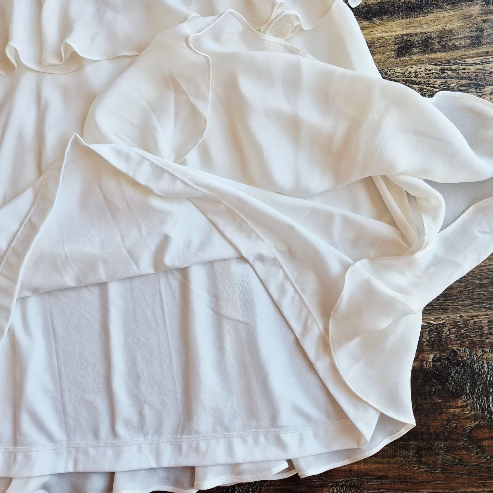 NWoT BCBGMaxazria 100% Silk Party Evening Sheer Chiffon Mini Dress Ivory Sz.L - Thumbnail 15