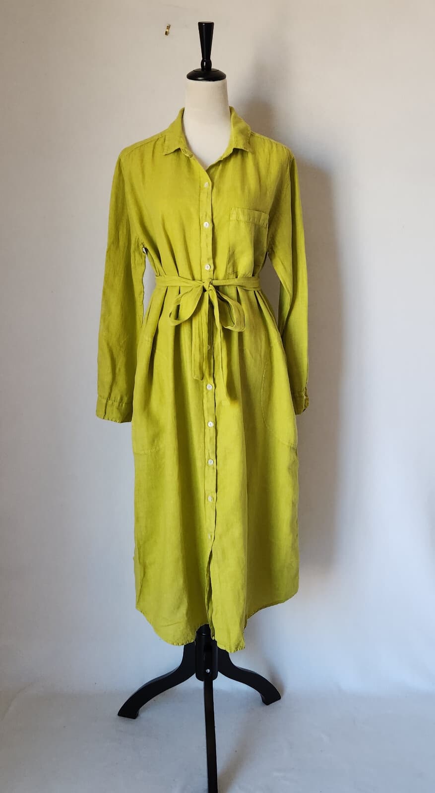 Velvet Graham & Spencer Linen Belted Shirt Dress Long Sleeve Pocket Lemondrop M - Thumbnail 4