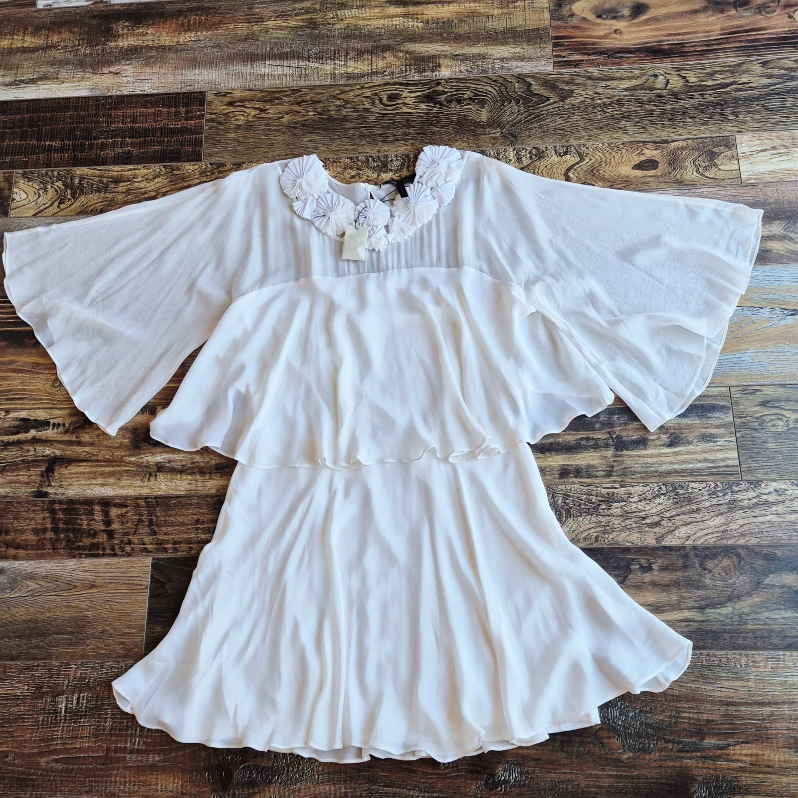 NWoT BCBGMaxazria 100% Silk Party Evening Sheer Chiffon Mini Dress Ivory Sz.L - Thumbnail 12