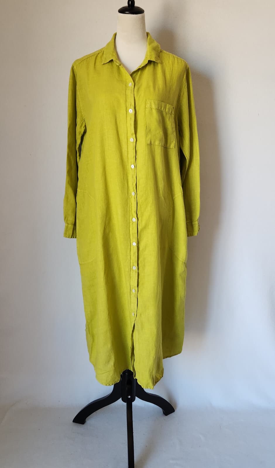 Velvet Graham & Spencer Linen Belted Shirt Dress Long Sleeve Pocket Lemondrop M - Thumbnail 2