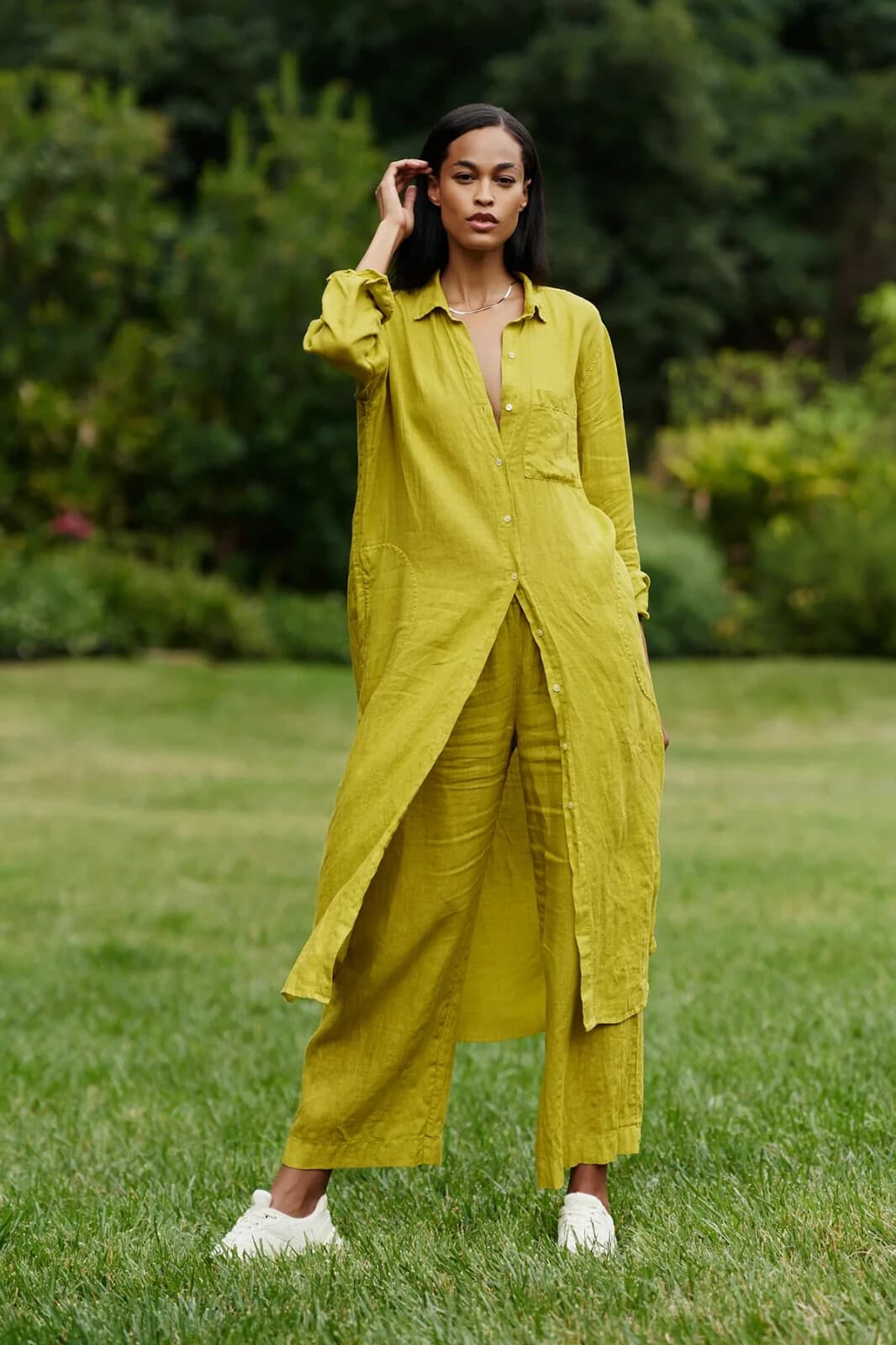 Velvet Graham & Spencer Linen Belted Shirt Dress Long Sleeve Pocket Lemondrop M - Thumbnail 3