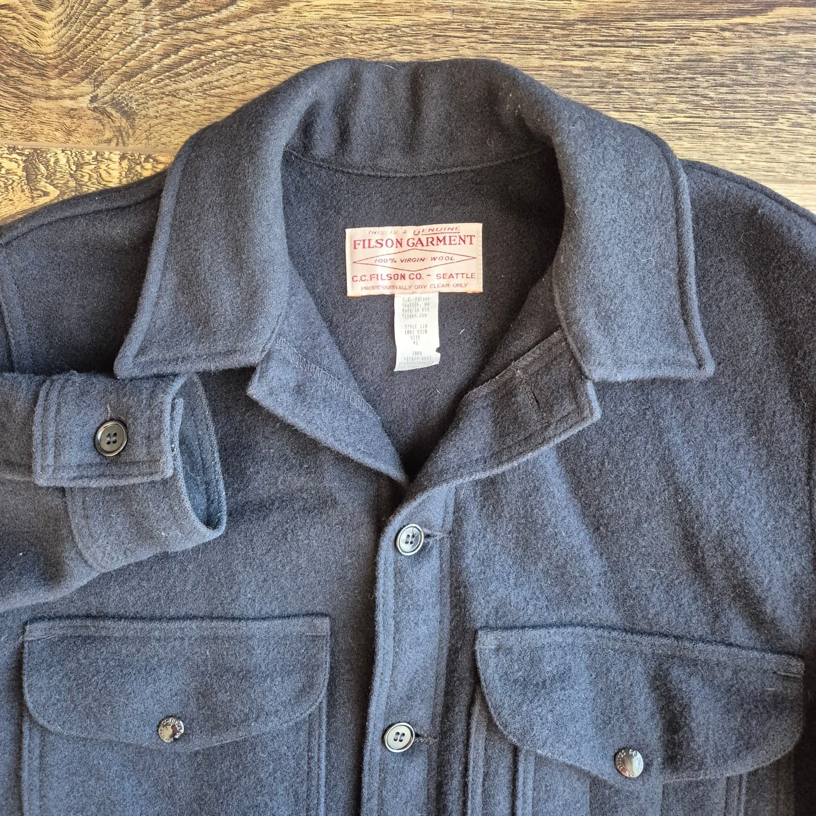 Filson Mackinaw Wool Cruiser Jacket Button Black Men's 42 Made in USA Style 110 - Thumbnail 2
