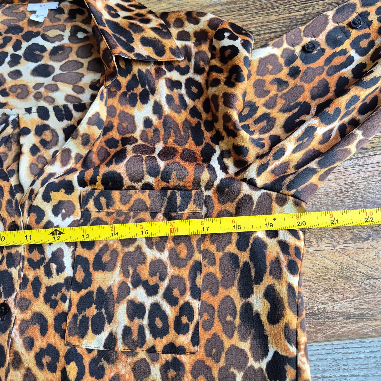 EXPRESS Portofino Leopard Chiffon Slim Fit Shirt Roll Tap Sleeve Brown Women's M - Thumbnail 12