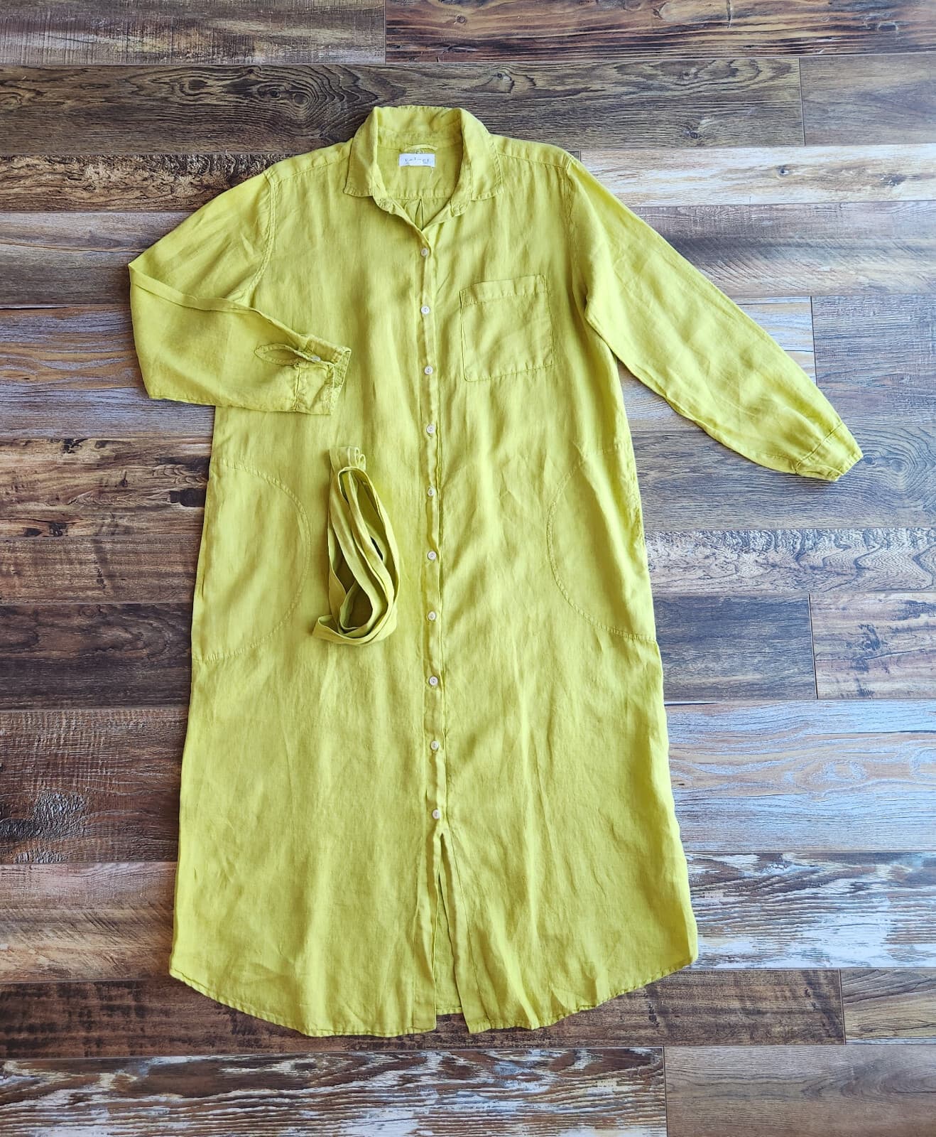 Velvet Graham & Spencer Linen Belted Shirt Dress Long Sleeve Pocket Lemondrop M - Thumbnail 5