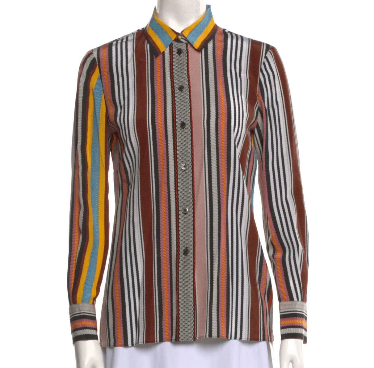 Tory Burch Silk Multicolor Striped Button-Up Shirt Long Sleeve Women's 12 - Thumbnail 5