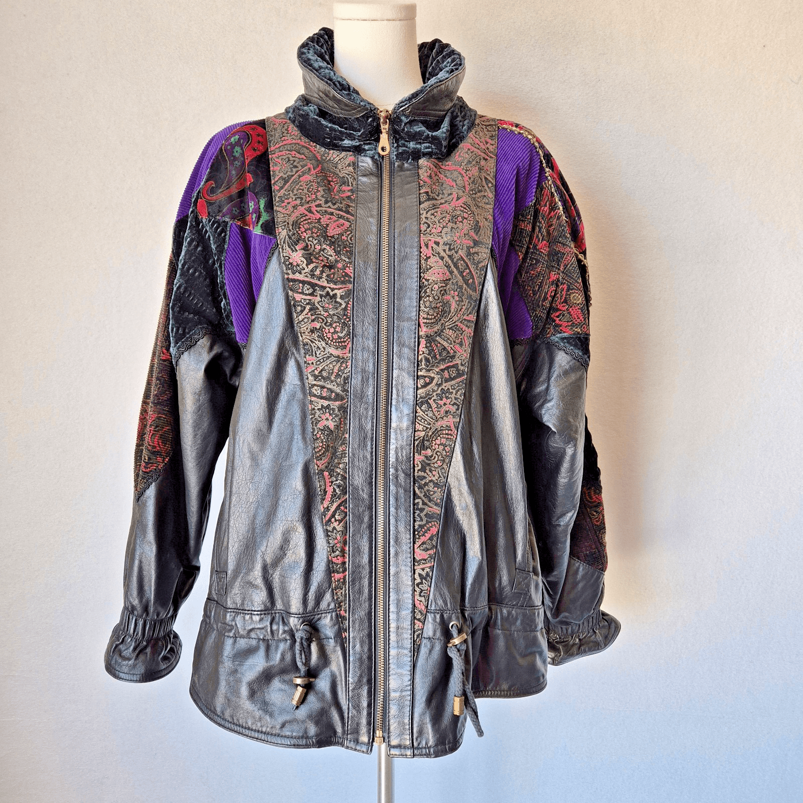 Vintage Pelle New York Milano Leather Mix-Media Patchwork Jacket Zip Pocket Sz.M - Thumbnail 2