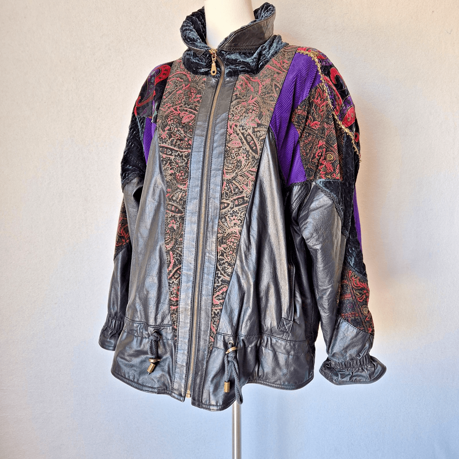 Vintage Pelle New York Milano Leather Mix-Media Patchwork Jacket Zip Pocket Sz.M - Thumbnail 4