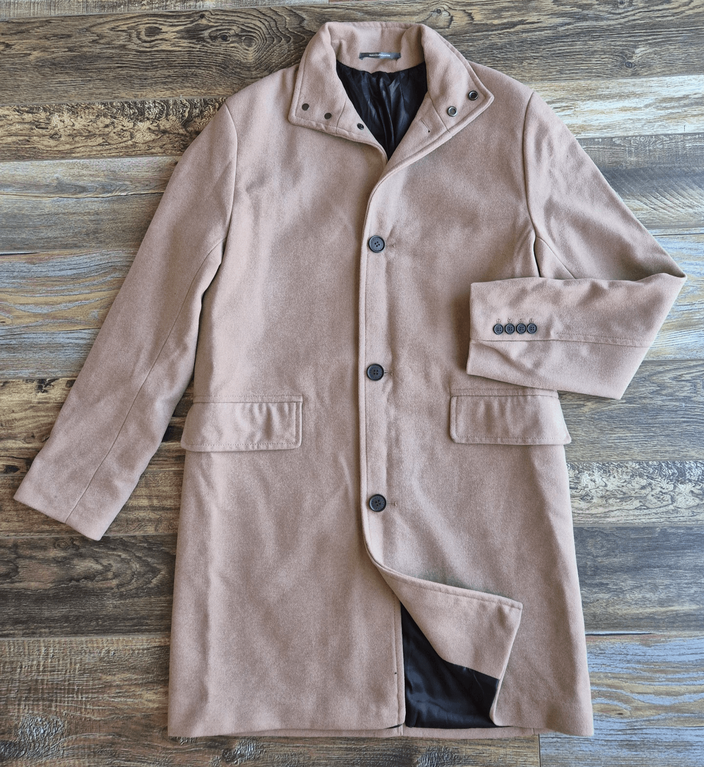 NWoT H&M Man's 42R Wool Blend Peacoat Overcoat Funnel Neck Button Pocket Camel