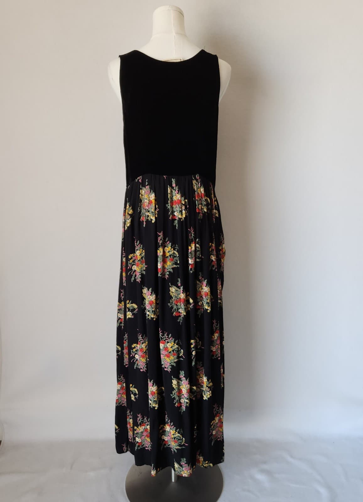Vintage Loco Lindo Floral Velvet Cottagecore Maxi Dress Silk Rayon Black Sz.M - Thumbnail 6