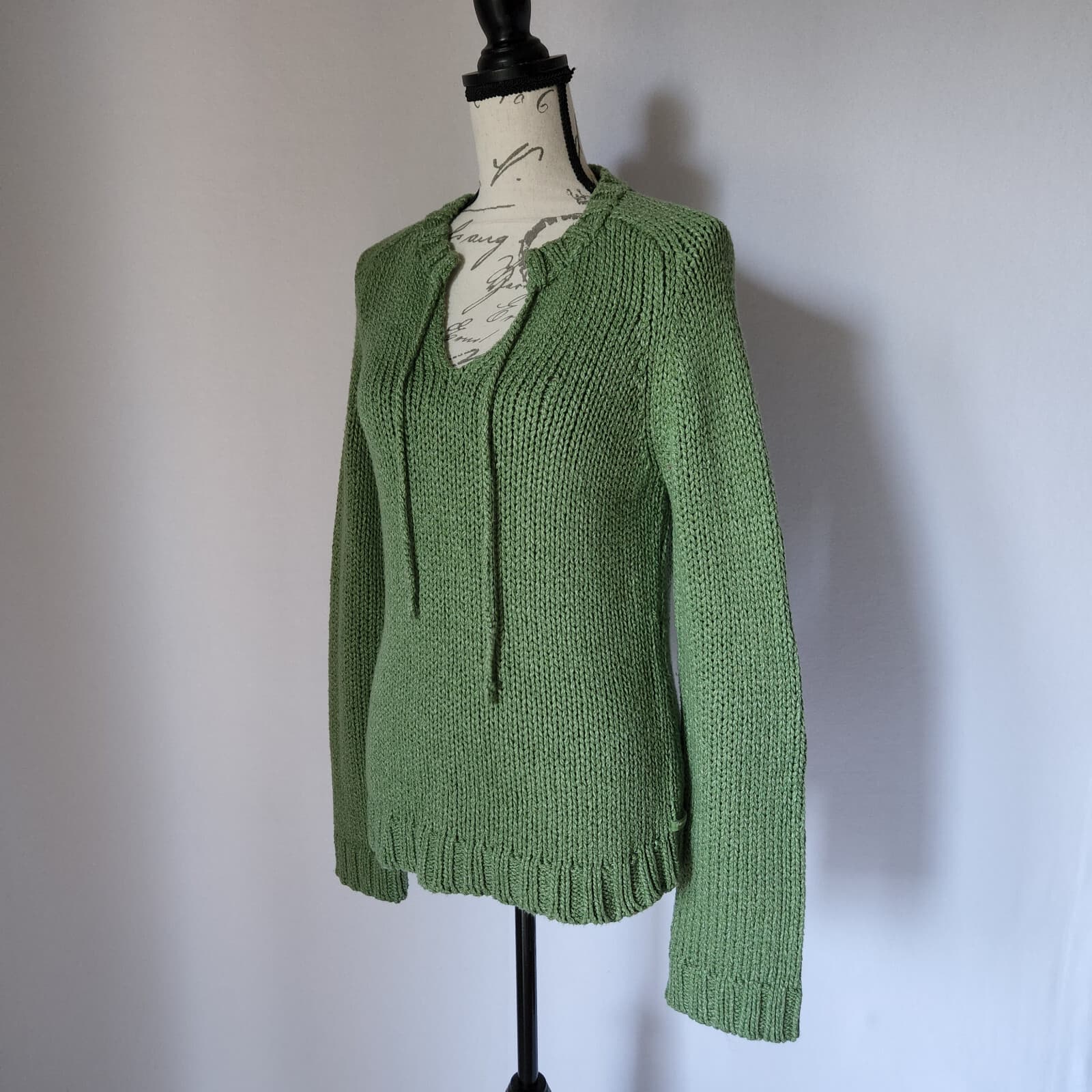 Vintage American Eagle 100% Cotton Sweater Long Sleeve Green Women L Hong Kong - Thumbnail 2