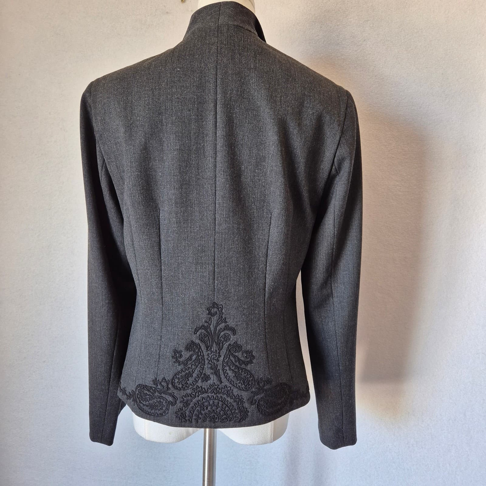 Lafayette 148 Wool Blend Embroidered Career Blazer Jacket Button Black Women's 6 - Thumbnail 5