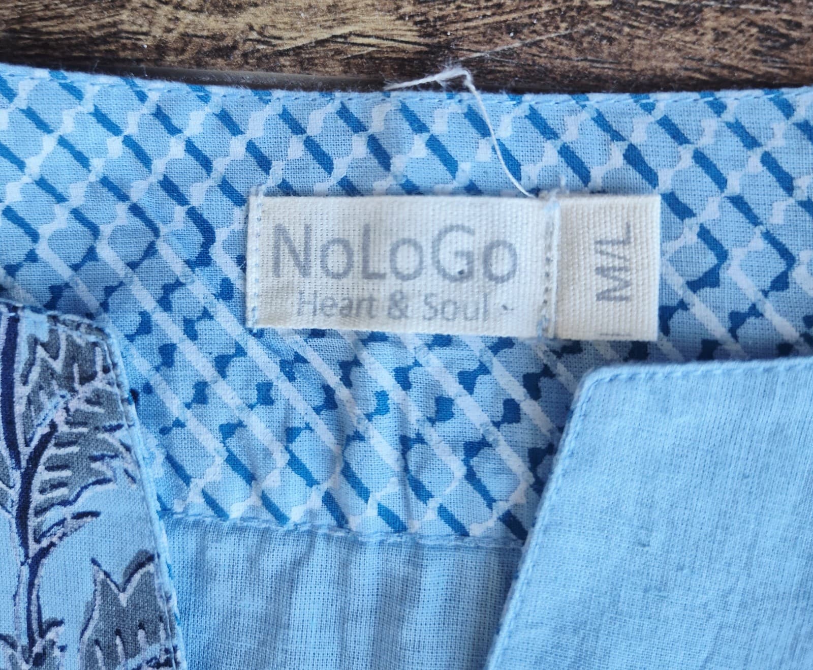 NWoT NoLoGo Heart & Soul Block Printed Cotton Kaftan Maxi Dress Pocket Blue M/L - Thumbnail 7
