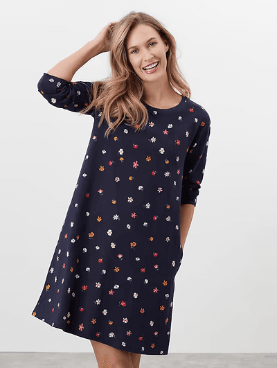 NWoT Joules Layla A-Line Jersey Dress Ditsy Floral Navy 3/4 Sleeve Pocket Size 8 - Thumbnail 2