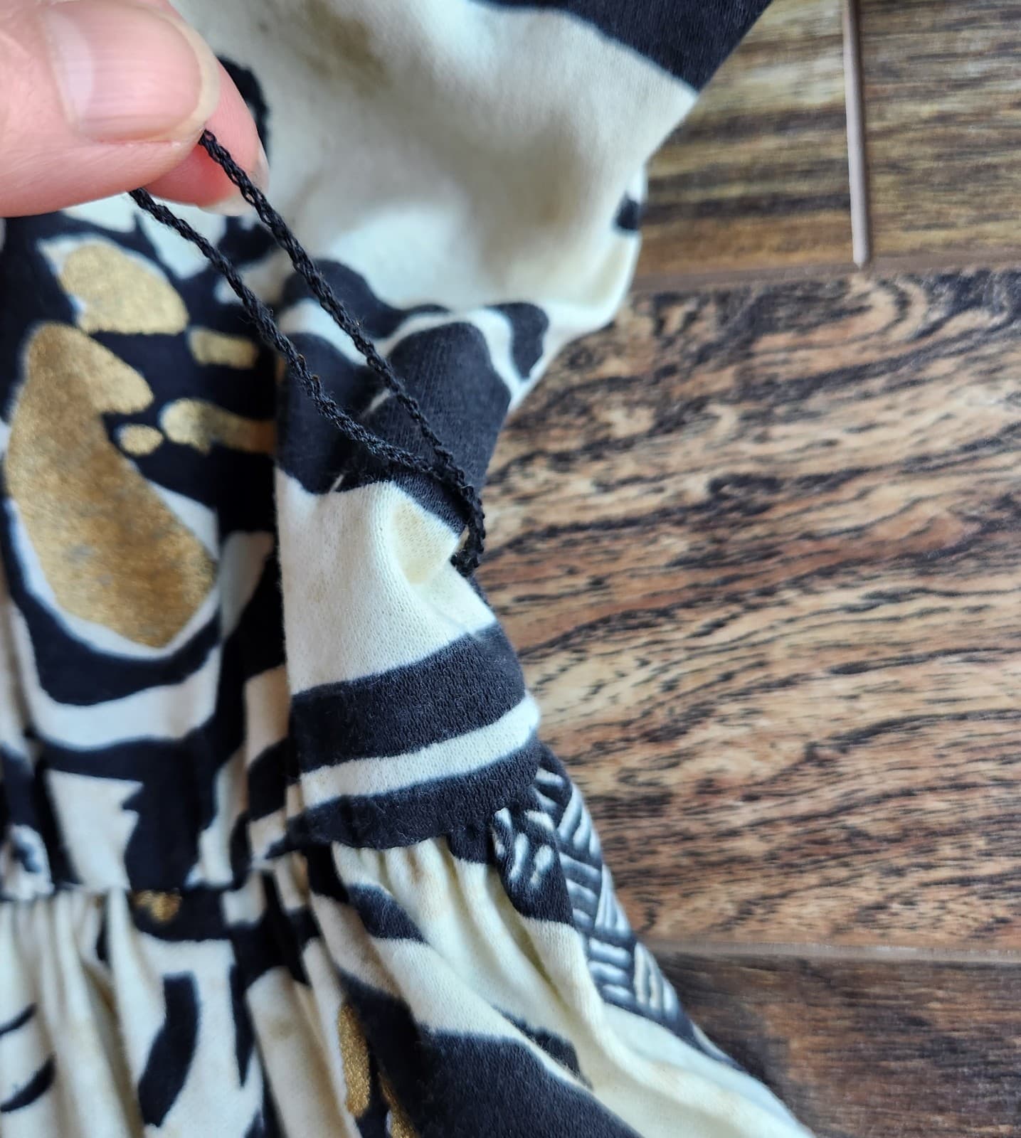 Vintage Sabino Made in USA Midi Dress Long Sleeve Geo-Printed Black Beige Sz.10 - Thumbnail 9