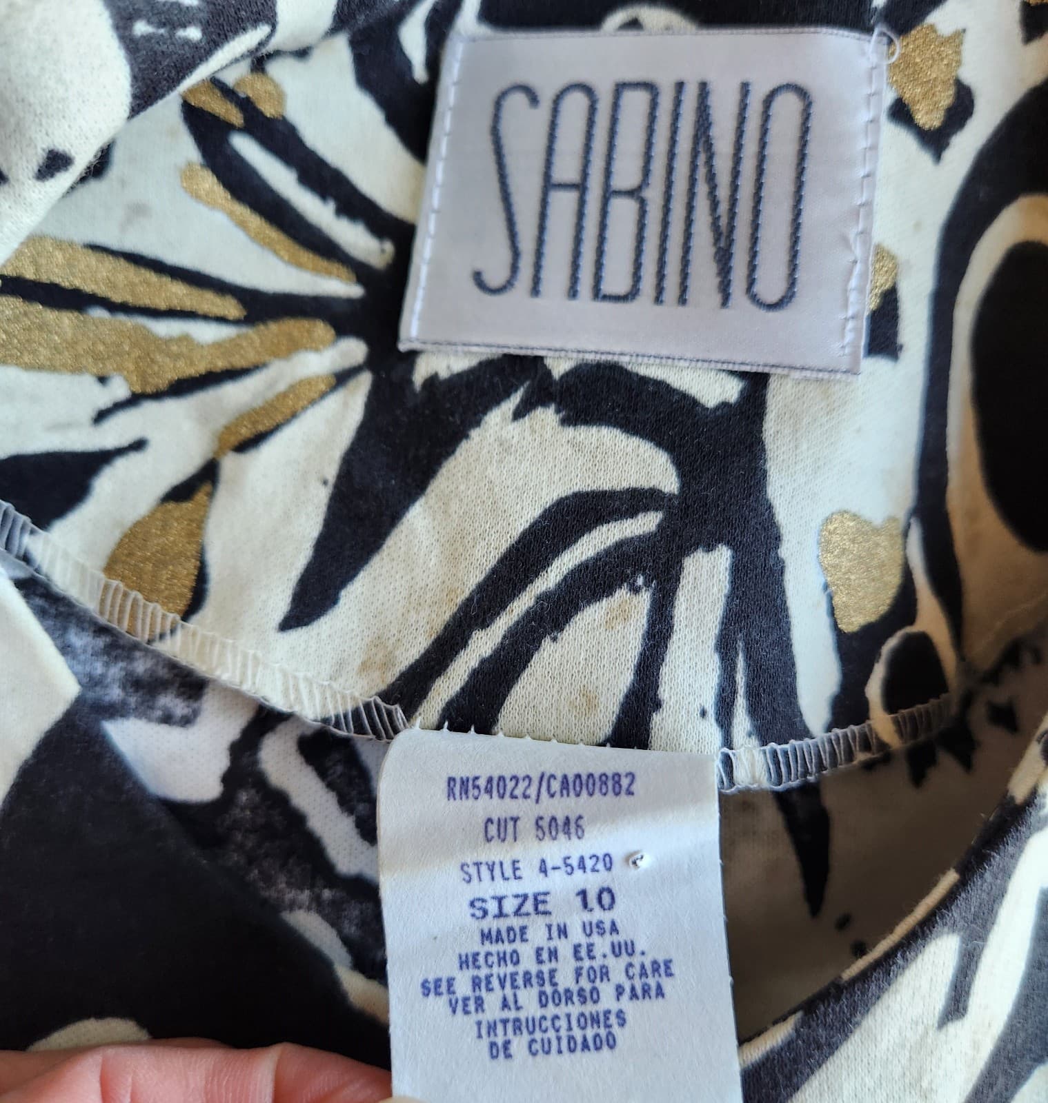 Vintage Sabino Made in USA Midi Dress Long Sleeve Geo-Printed Black Beige Sz.10 - Thumbnail 10