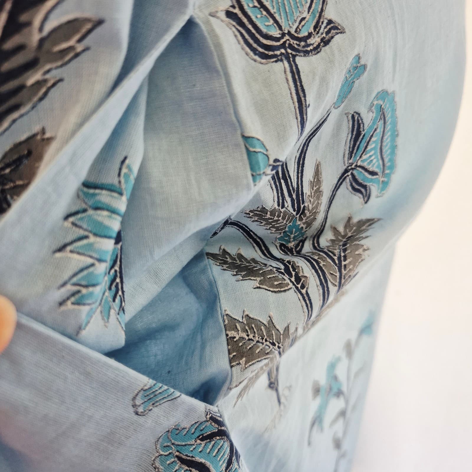 NWoT NoLoGo Heart & Soul Block Printed Cotton Kaftan Maxi Dress Pocket Blue M/L - Thumbnail 6