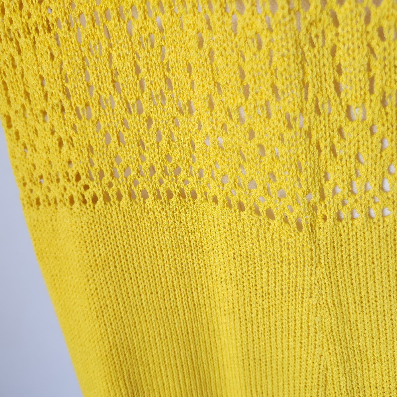 Vintage Made in USA Wool Blend Crochet Knit Midi Dress Sleeveless Yellow Sz.16 - Thumbnail 6