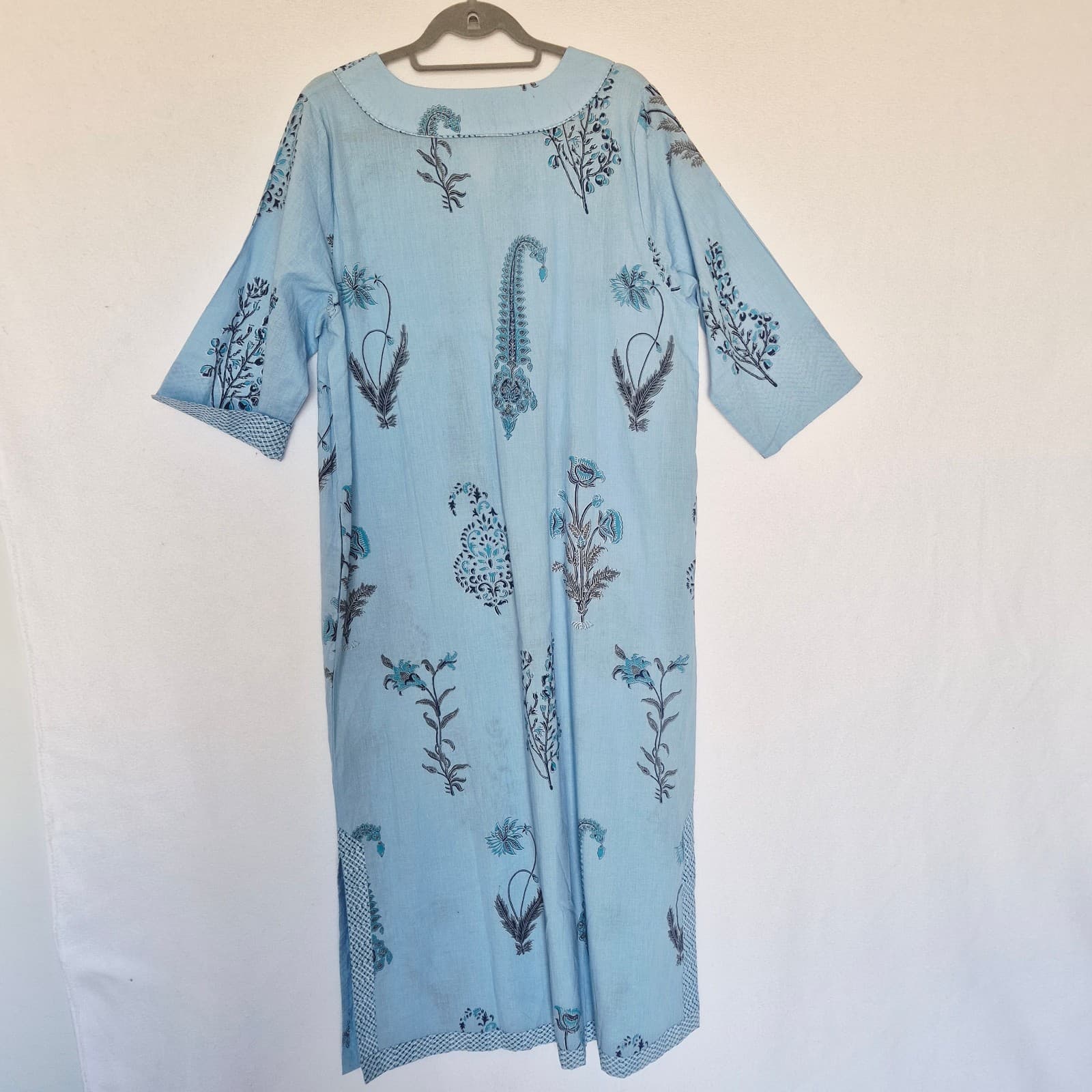 NWoT NoLoGo Heart & Soul Block Printed Cotton Kaftan Maxi Dress Pocket Blue M/L - Thumbnail 5