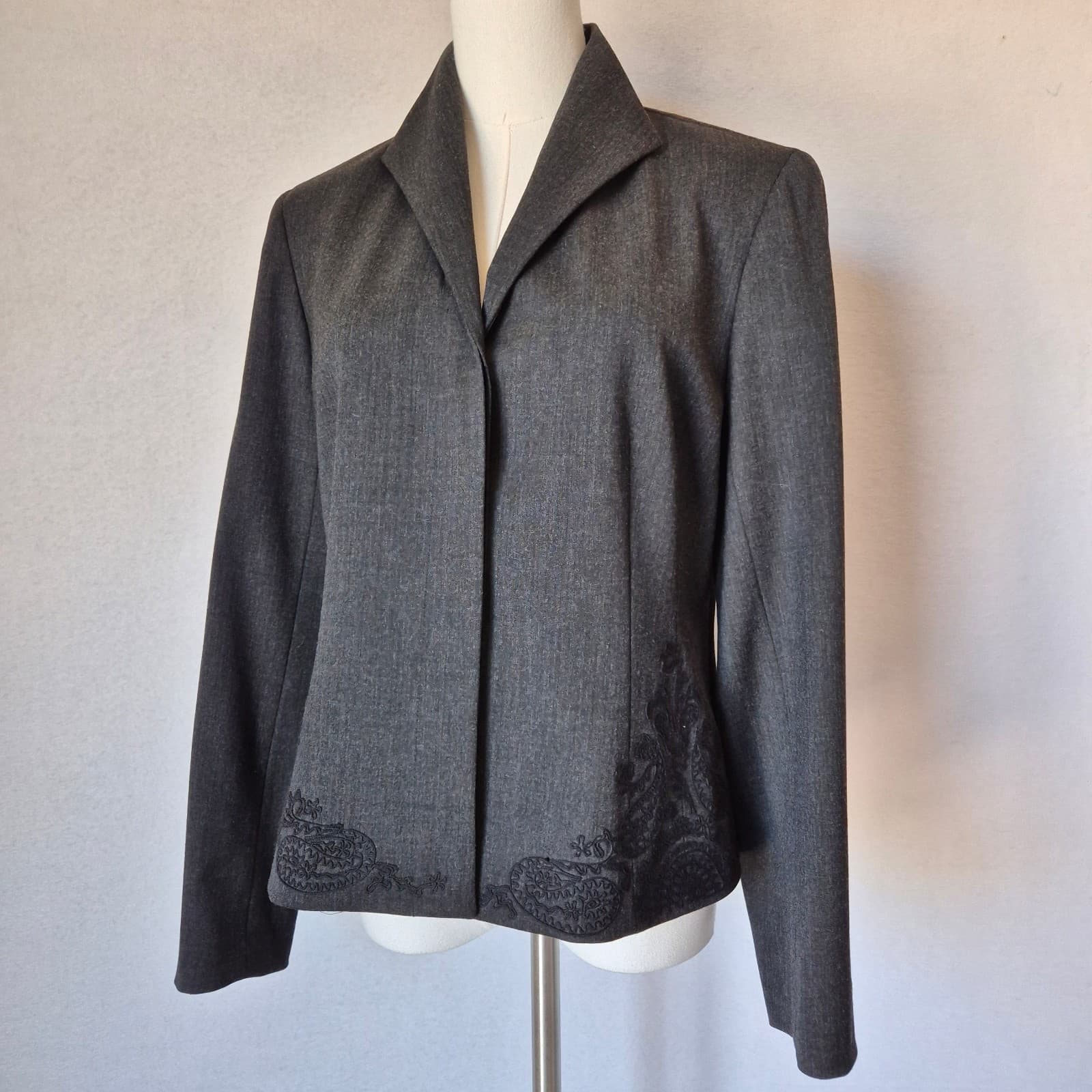 Lafayette 148 Wool Blend Embroidered Career Blazer Jacket Button Black Women's 6 - Thumbnail 3