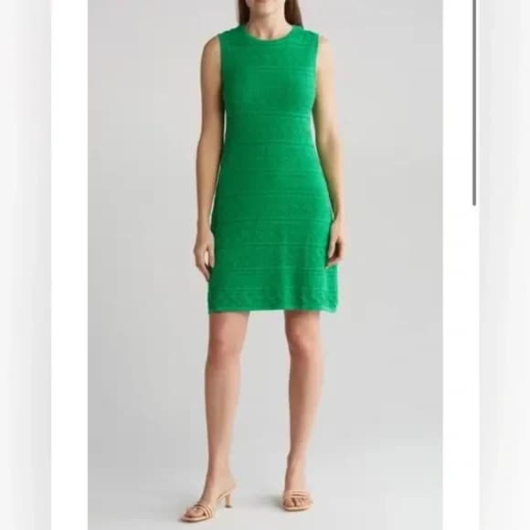 NWT Eliza J $148 Knit Crochet Shift Dress Sleeveless Lined Hot-Pink Women's M - Thumbnail 3