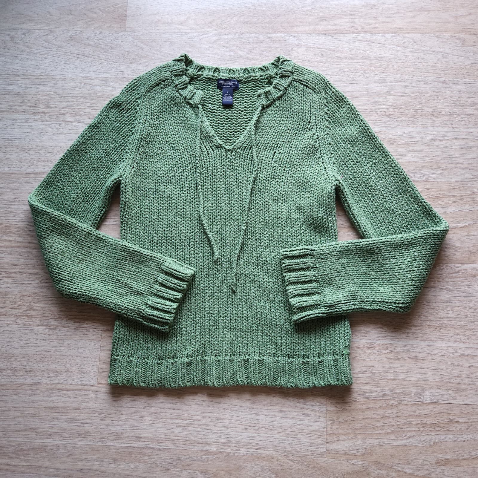 Vintage American Eagle 100% Cotton Sweater Long Sleeve Green Women L Hong Kong - Thumbnail 3