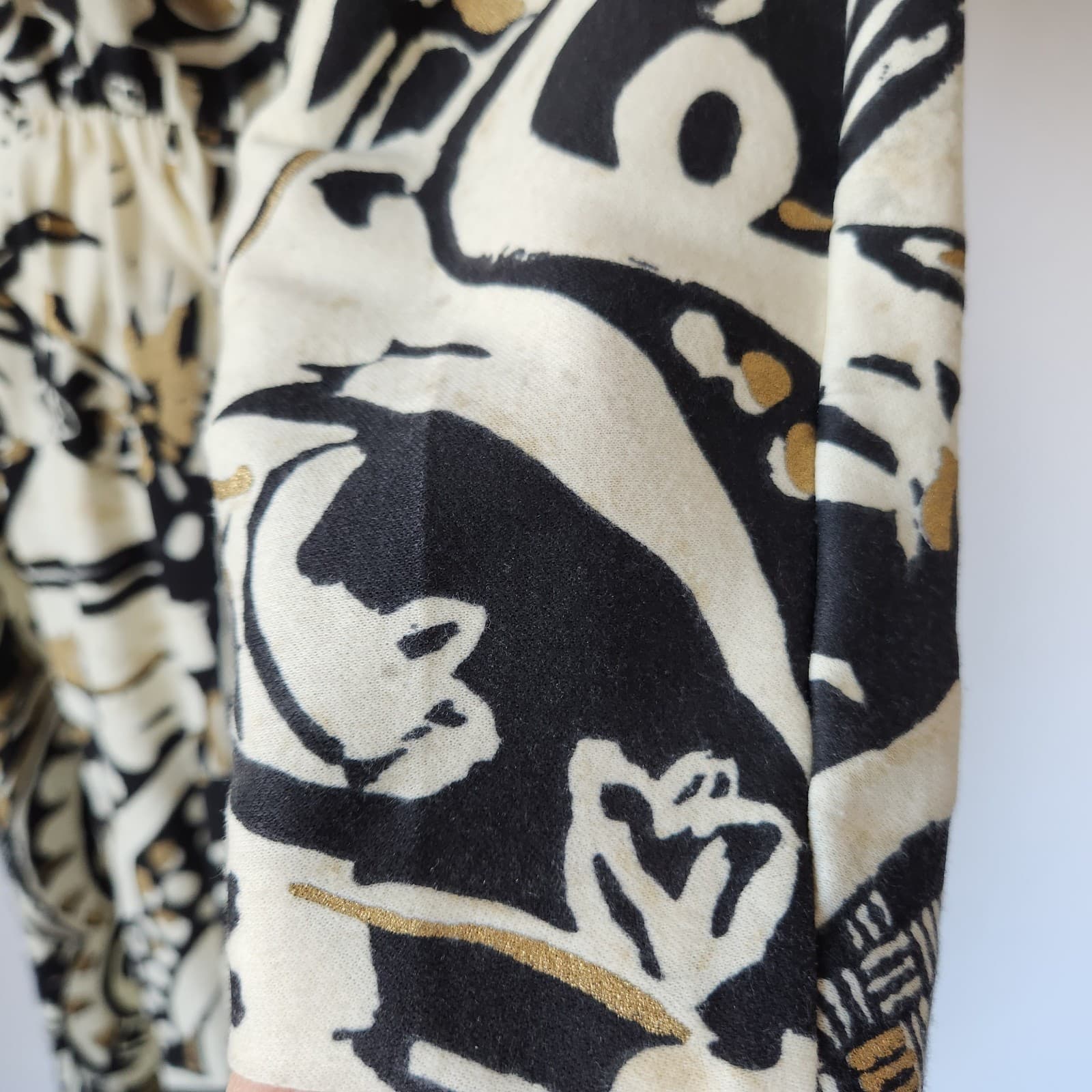 Vintage Sabino Made in USA Midi Dress Long Sleeve Geo-Printed Black Beige Sz.10 - Thumbnail 5