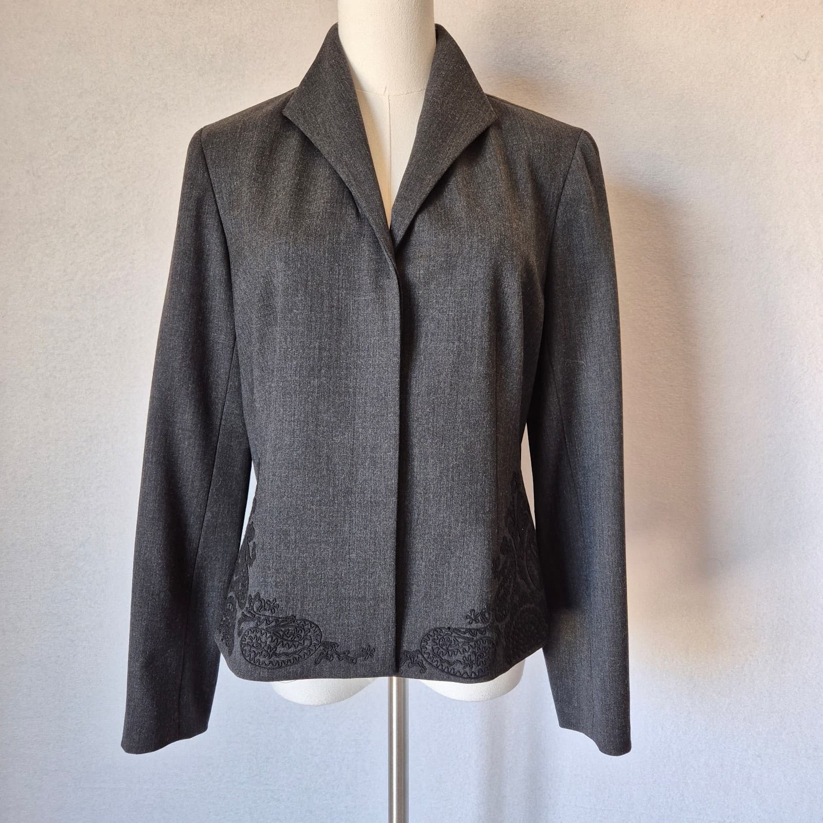 Lafayette 148 Wool Blend Embroidered Career Blazer Jacket Button Black Women's 6 - Thumbnail 2