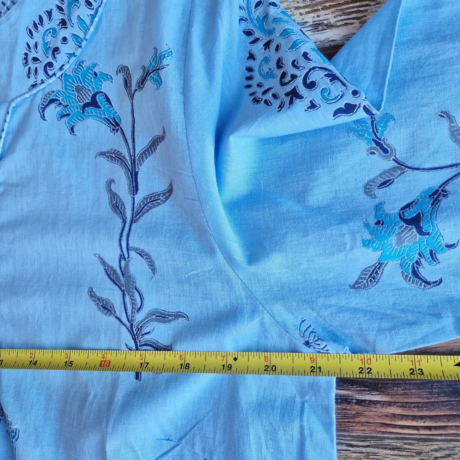 NWoT NoLoGo Heart & Soul Block Printed Cotton Kaftan Maxi Dress Pocket Blue M/L - Thumbnail 11