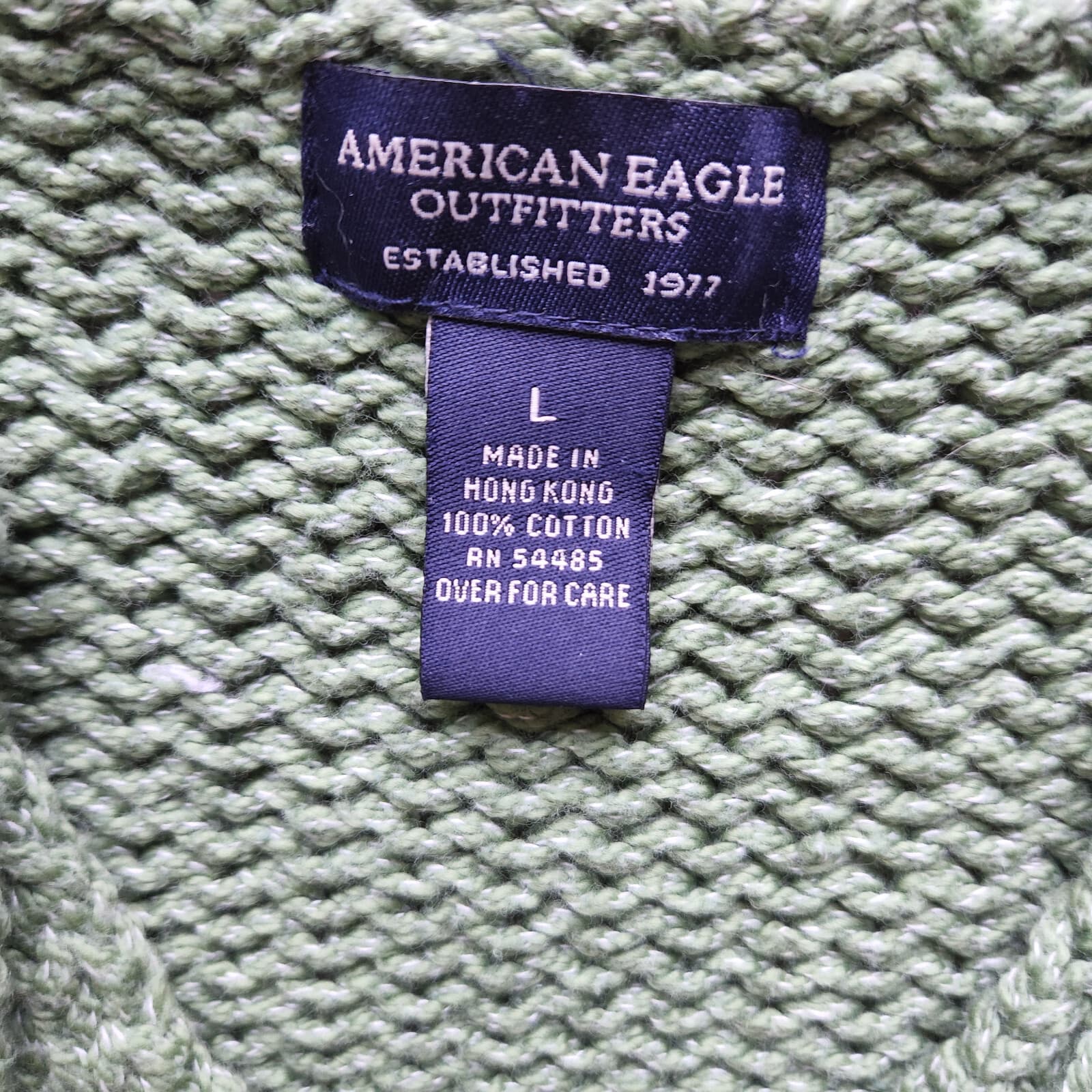 Vintage American Eagle 100% Cotton Sweater Long Sleeve Green Women L Hong Kong - Thumbnail 6