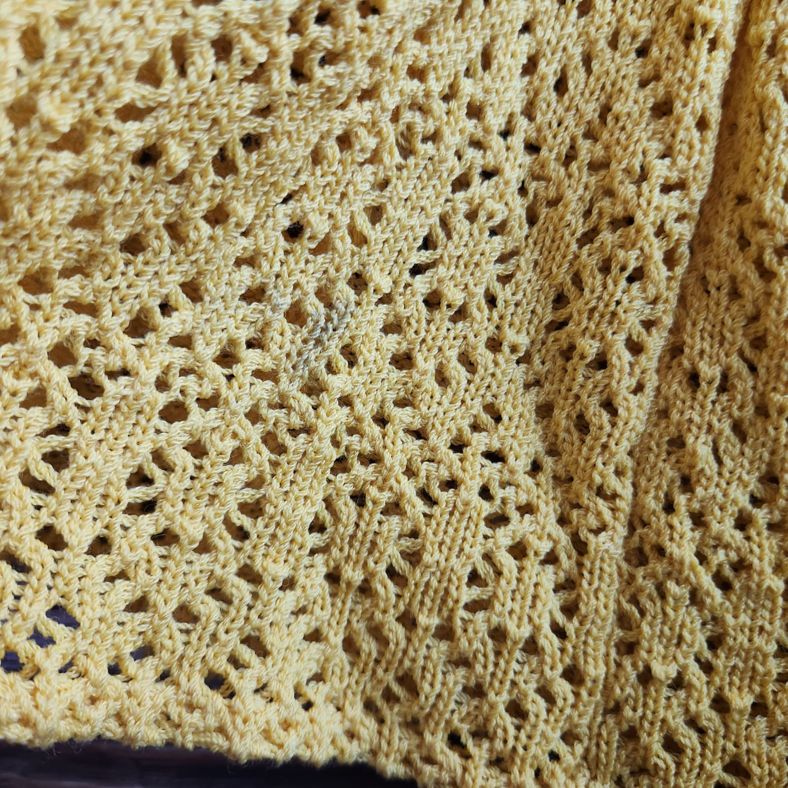 Vintage Made in USA Wool Blend Crochet Knit Midi Dress Sleeveless Yellow Sz.16 - Thumbnail 11