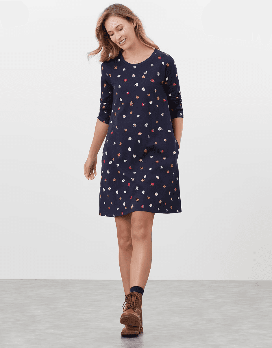 NWoT Joules Layla A-Line Jersey Dress Ditsy Floral Navy 3/4 Sleeve Pocket Size 8 - Thumbnail 4