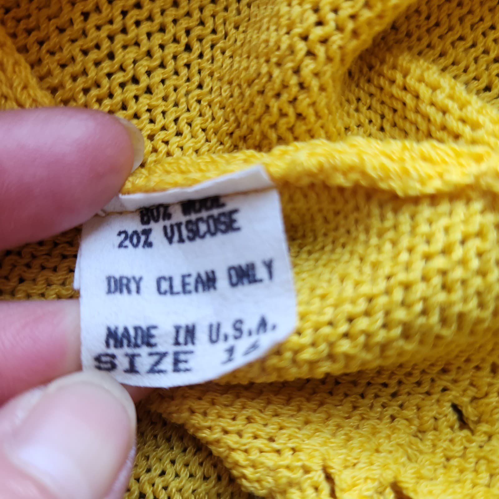 Vintage Made in USA Wool Blend Crochet Knit Midi Dress Sleeveless Yellow Sz.16 - Thumbnail 9